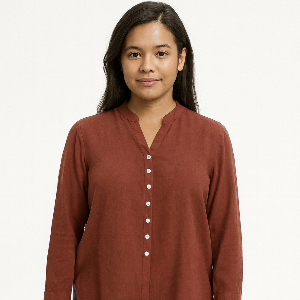 Rafaella Silk Rust Tunic With Pearlescent Buttons Sz 14